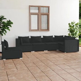 vidaXL 6 pcs conjunto lounge de jardim c/ almofadões vime PE preto