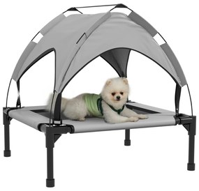 Cama para Cães Elevada com Toldo para Cães Médios com Estrutura de Aço e Bolsa de Transporte 76x61x69,5 cm Cinza Claro