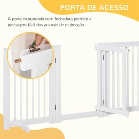Barreira de Segurança para Cães 204x36x75 cm em Madeira Dobrável para Escadas e Portas para Cães Pequenos e Médios de 4 Painéis Branco
