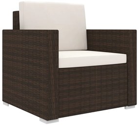 8 pcs conjunto lounge jardim c/ almofadões vime PE castanho
