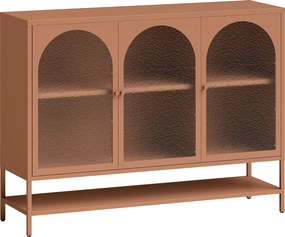 HOMCOM Buffet para sala, móvel de arrumação com 3 portas de vidro arqueadas e prateleira aberta, 140 x 40 x 105 cm, verde claro | Aosom Portugal