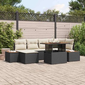 vidaXL Conjunto de Jantar de Jardim com 7 Peças e Almofadas em Rattan Sintético Preto e Acácia