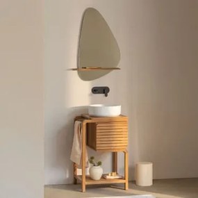 Conjunto De Móveis De Banheiro Em Madeira De Teca Bradley Cerâmica Redonda Branca Ø40 Cm Lenka & Irregular Com Prateleira De Madeira 55x85 - Sklum
