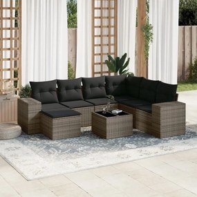 vidaXL 8 pcs conjunto sofás de jardim c/ almofadões vime PE cinzento