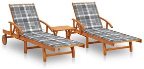 Espreguiçadeiras com mesa e almofadões 2 pcs acácia maciça