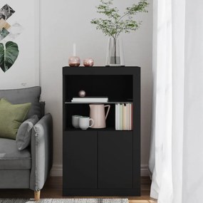 Armário de apoio com luzes LED derivados de madeira preto