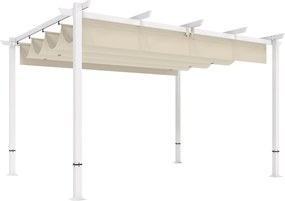 Outsunny Pérgola de Jardim 4x3 m com Teto Retrátil Proteção UPF30+ Drenagem Pérgola de Exterior para Terraço Bege | Aosom Portugal