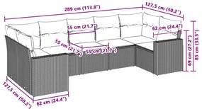 7 pcs conj. sofás jardim com almofadões vime PE cinzento-claro