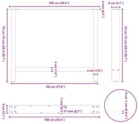 Pés para mesa de jantar em aço natural, 2 peças, 100x(72-73) cm, aço
