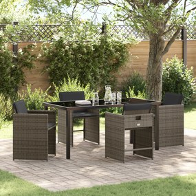 vidaXL Conjunto de Jantar de Jardim de 5 Peças com Almofadas Cinza Rattan Poliéster