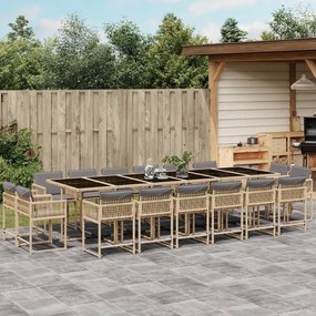 vidaXL 11 pcs conj. jantar jardim c/ almofadões vime PE bege misturado