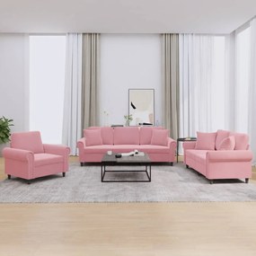 3202193 vidaXL 3 pcs conjunto de sofás com almofadas veludo rosa