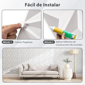 50 peças de painéis decorativos para paredes 3D em PVC impermeável para casa 30 x 30 x 2 cm branco