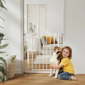Barreira de Segurança para Crianças e Cães Largura 76-82 cm Duplo Fecho Automático Abertura em Dois Sentidos Branco