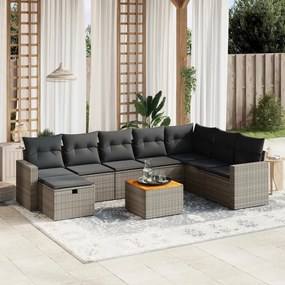 vidaXL 9 pcs conjunto sofás p/ jardim com almofadões vime PE cinzento