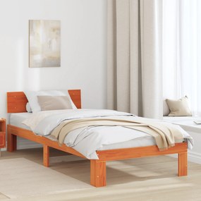 vidaXL Estrado de Cama com Cabeceira Castanho 80x200 cm Madeira de Pinho