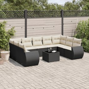 10 pcs conjunto sofás de jardim c/ almofadões vime PE preto