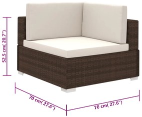 6 pcs conjunto lounge jardim c/ almofadões vime PE castanho