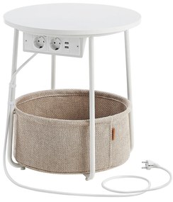Mesa de centro redonda pequena VASAGLE, mesa lateral com cesto de tecido e filtro de linha, com armazenamento, para sala de estar, quarto, mesa de cabeceira, estilo moderno, branco fosco e marrom camelo LET228W02