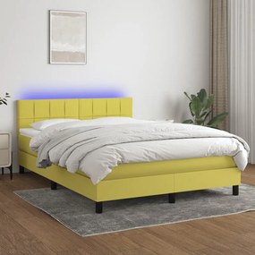 vidaXL Cama box spring c/ colchão e LED 140x190 cm tecido verde