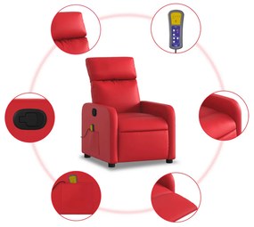 Poltrona de massagens reclinável couro artificial vermelho