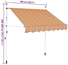 Toldo retrátil manual 100 cm riscas amarelas e azuis