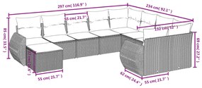 10 pcs conjunto sofás de jardim c/ almofadões vime PE preto