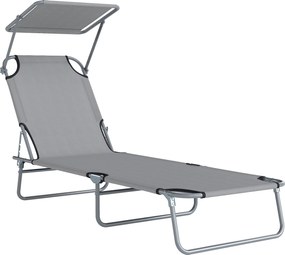 Outsunny Espreguiçadeira Jardim Dobrável de Praia Toldo Removível Ajustável Encosto 4 Posições Exterior 187x58x36cm Cinza Claro | Aosom Portugal