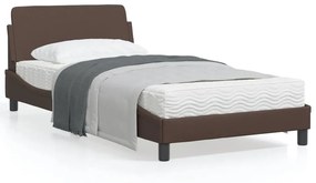 Estrutura cama c/ cabeceira 100x200cm couro artificial castanho