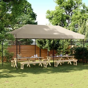 Tenda p/ festas pop-up dobrável 580x292x315cm cinza-acastanhado