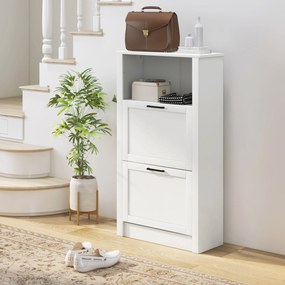 Sapateira Estreita com Prateleiras Ajustáveis e Compartimento Aberto para 10 Pares de Sapatos 58x24x105 cm Branco