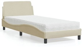 Cama com colchão 90x200 cm tecido cor creme