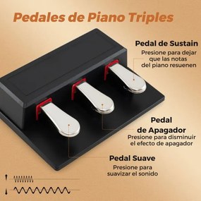 Piano digital de 88 teclas tamanho real com teclas semi-contrapesadas, altifalantes duplos, modo de teclado duplo e 3 pedais, suporte ajustável para p