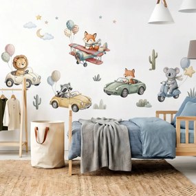 Autocolantes coloridos para a parede - Carros com animais