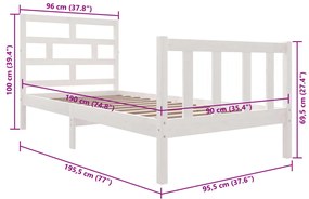 Estrutura de cama solteiro 90x190 cm pinho maciço branco