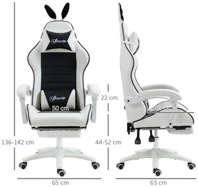 Cadeira Gaming Profissional Cadeira Gamer Giratória de Couro PU com Altura Ajustável Inclinável 135° Apoio para a Cabeça e Apoio para os Pés para Escr