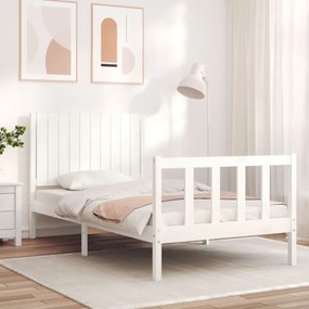 Estrutura de cama com cabeceira 100x200cm madeira maciça branco