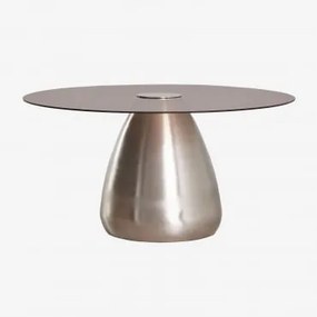 Round Coffee Table Ø80 Cm In Tempered Glass Mariana Cinzento Escovado - Sklum