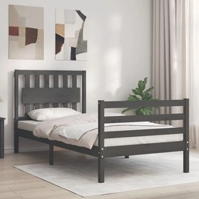 vidaXL Estrutura de cama com cabeceira 90x200 cm madeira maciça cinza