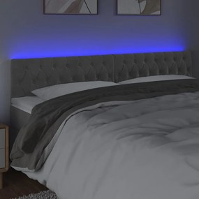 Cabeceira de cama c/luzes LED veludo 200x7x78/88 cm cinza-claro