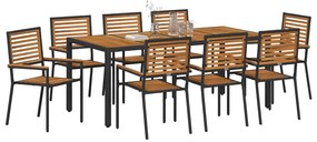 Conjunto de Jantar para Jardim vidaXL 9 Peças Preto Polyrattan Acácia