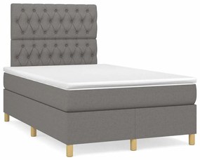 Cama box spring c/ colchão e LED 120x190 cm tecido cinza-escuro