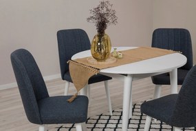 Conjunto de Mesa de Jantar Extensível e Cadeiras Vina – Branco e Azul