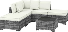 Outsunny Conjunto de Móveis de Jardim em Rattan 6 peças com Cadeira Angular Sofás sem Braços Apoios para Pés e Mesa Cinza Mesclado | Aosom Portugal