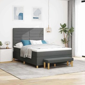 vidaXL Cama Box com Colchão e Banco Cinza Escuro 140x190 cm Tecido