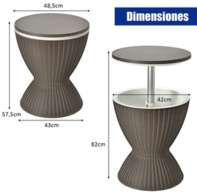 Mesa Geleira de jardim de 30 L Mesa de bar baixa de 30 L com tampo de elevação em imitação de rattan para bebidas e festas Φ 48,5 x 57,5 cm Castanho c