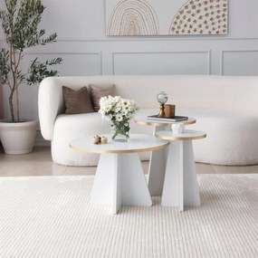 Conjunto de Mesas de Café Mushroom - Dourado e Branco - 40x50x40 cm e