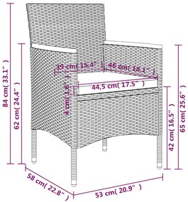 7 pcs conjunto de jantar para jardim com almofadões preto
