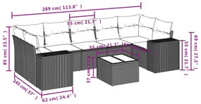 8 pcs conj. sofás jardim c/ almofadões vime PE cinzento-claro