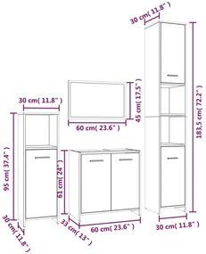 4 pcs Conjunto móveis casa de banho madeira proc. cinza sonoma